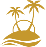 Logo of island with 2 palm trees in a sunset